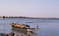 African man pinnace navigating the river Niger Royalty Free Stock Photo
