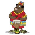 African man playing traditional tribal drum