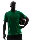 African man soccer player holding football silhouette