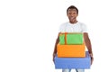 African man in T-shirt with gifts Royalty Free Stock Photo