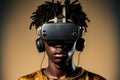 African man wearing virtual reality goggles standing studio clean background Royalty Free Stock Photo