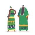 African Man and Woman Wear Tribal Clothes, Headwear and Accessories. Portraits of Male and Female Character Couple Royalty Free Stock Photo