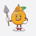 African Mangosteen cartoon mascot character as cool miner