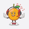 African Mangosteen cartoon mascot character Listening music on a headset