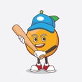 African Mangosteen cartoon mascot character playing baseball