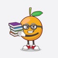 African Mangosteen cartoon mascot character studying with some books
