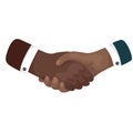 African mans shaking hands. Businessman making a deal. International Friendship Day. Vector cartoon flat illustration Royalty Free Stock Photo