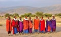 African Masai people dressed in traditional clothing around Arusha, Tanzania