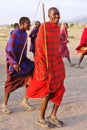 African Masai people dressed in traditional clothing around Arusha, Tanzania