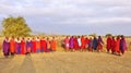 African Masai people dressed in traditional clothing around Arusha, Tanzania