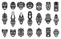 African mask black set icon.tribal African mask black vector illustration on white background .Vector illustration set