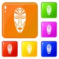 African mask icons set vector color