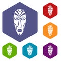 African mask icons vector hexahedron