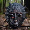 African Mask Inspired Land Art: Aquirax Uno Style On Linen Royalty Free Stock Photo