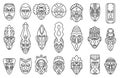 African mask outline set icon.tribal African mask outline vector illustration on white background .Vector illustration Royalty Free Stock Photo