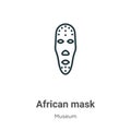 African mask outline vector icon. Thin line black african mask icon, flat vector simple element illustration from editable museum Royalty Free Stock Photo