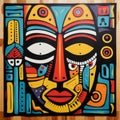 African Mask 4 Panel Painting - Folklore-inspired Art By Arik Brauer And Daniel Clowes Royalty Free Stock Photo