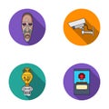 African mask, video surveillance, vase, diamond under the dome. Museum set collection icons in flat style vector symbol Royalty Free Stock Photo