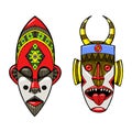 African masks of savages engraving style raster Royalty Free Stock Photo