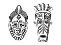 African masks of savages engraving style vector Royalty Free Stock Photo