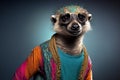 African meerkat in disco clothes, created with Generative AI technology