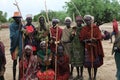 African men of the Arbore ethnic group with tribal clothes at the village