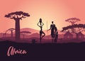 African men and women against the African sunset Royalty Free Stock Photo