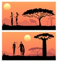 African men and women against the African sunset