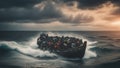 african migrants lost in a dangerous storm in mediterranean, sea dreaming of european future Royalty Free Stock Photo