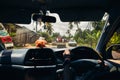 African minibus is full of people. View from the taxi Royalty Free Stock Photo