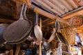 African Mitad, flat cooking pan to make flatbread and other cooking utensils at fresh market in Mto wa Mbu village, Tanzania