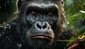 African monkey in rainforest, staring with strength, green fur generated by AI