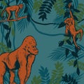 African monkeys in the jungle. Vector illustration