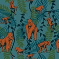 African monkeys in the jungle. Vector pattern