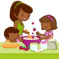 Mother and children cooking in the kitchen. Vector illustration