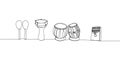 African musical instruments set one line art. Continuous line drawing of drums, maracas, darbuka, bongos, kalimba Royalty Free Stock Photo