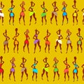 African pattern, a cheerful pattern with people. Multicolored woman on a yellow background.