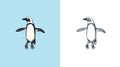 African penguin Magellanic Humboldt Galapagos chick. Cute small animal. Vector graphics black and white drawing. Hand