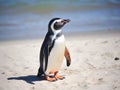 African penguin (Spheniscus demersus) on the beach. Made with Generative AI