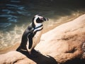 African penguin (Spheniscus demersus) on the rocks. Made with Generative AI