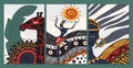 African people dance in ethnic abstract tribal pattern set, folk traditional ornament