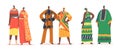 African People Pairs in Traditional Clothes Isolated on White Background. Male or Female Characters in National Costumes