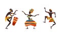 African People in Ritual Dance, Aborigines in Ethnic Traditional Clothing Dancing and Playing Drum Cartoon Vector