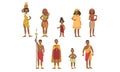 African People Set, Aboriginal Men, Women and Kids in Bright Traditional Tribal Clothing Vector Illustration