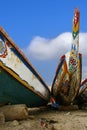 African pirogue canoes beach Dakar Royalty Free Stock Photo