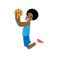 African player jump high to throw ball in basket Royalty Free Stock Photo