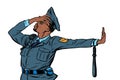 African Police officer. Gesture of denial, shame