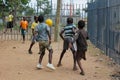 African poor children on the street playing football Royalty Free Stock Photo