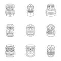 African populace icons set, outline style