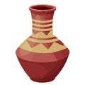 African pot, ceramic vase, craft tribal artifact in cartoon style isolated on white background. Amphora from clay, Royalty Free Stock Photo